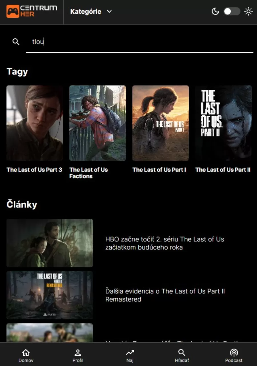 TLOU vyhľad&aacute;vanie na webe