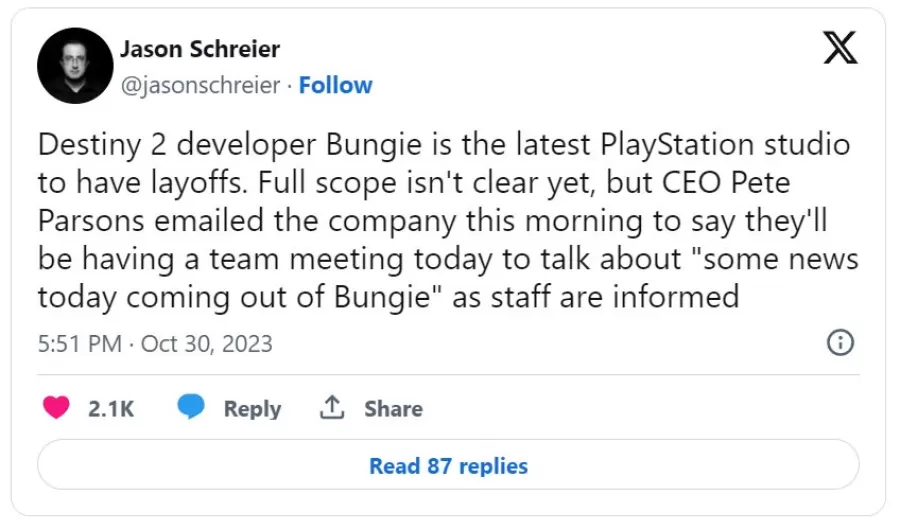 PlayStation bungie layoffs