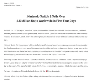 Nintendo Switch 2 prodeje