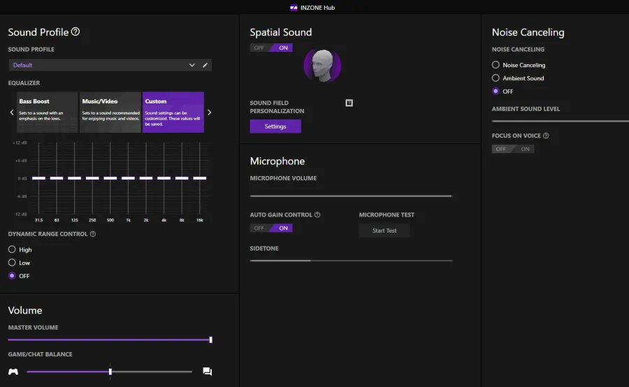 Inzone H9 II Inzone Hub Settings